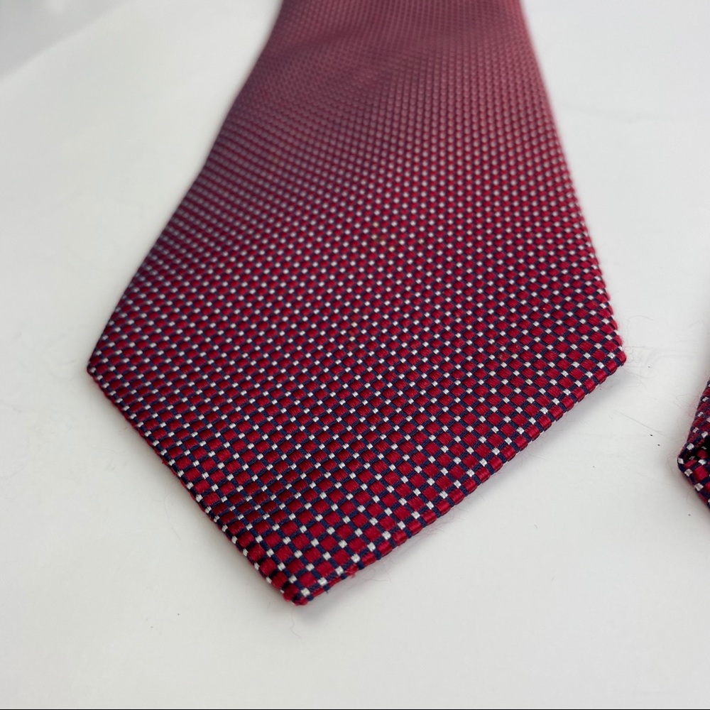 4/$25 Nautica Red Navy White Check 100% Silk Tie - Picture 11 of 13